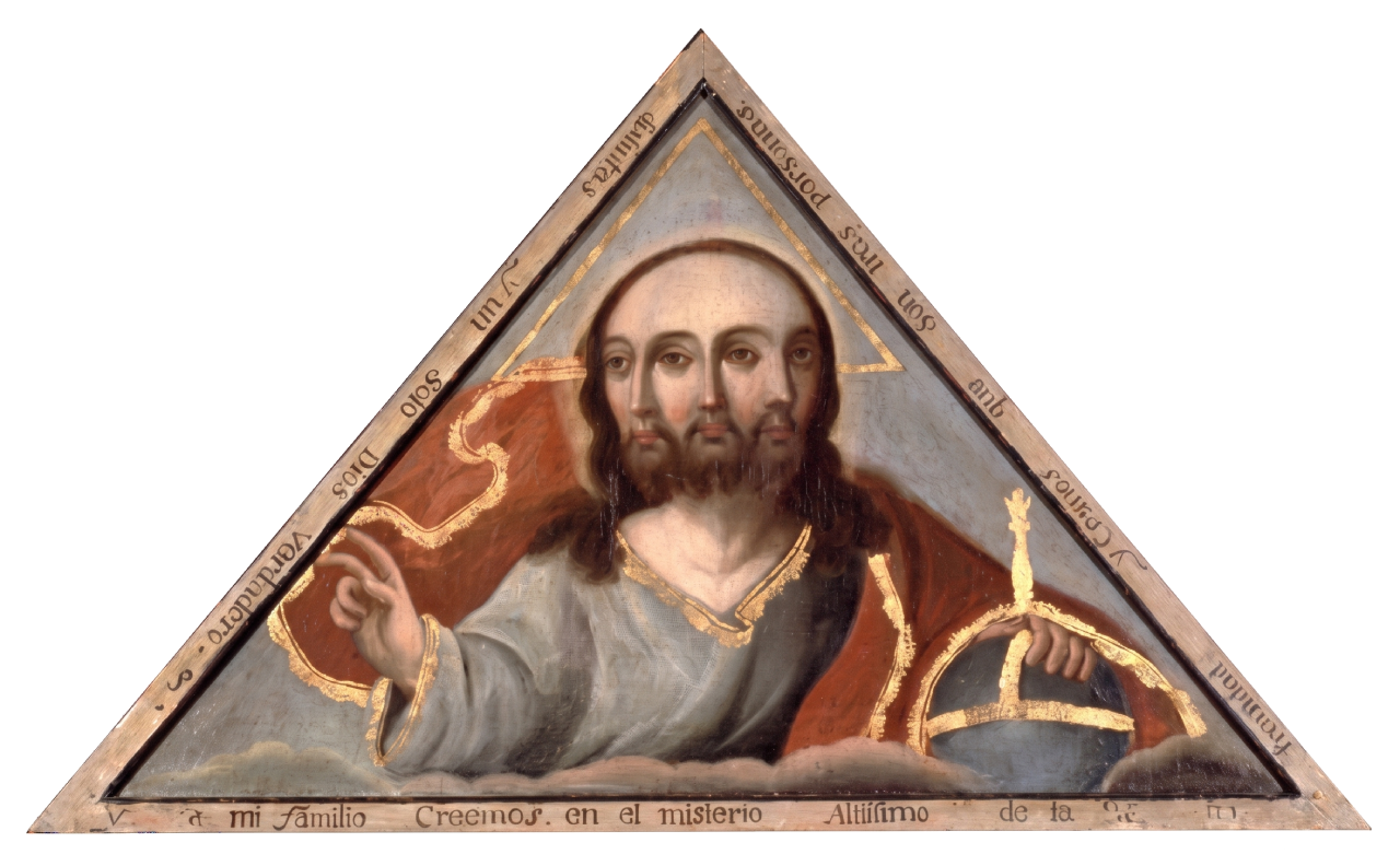 Trinidad trifacial de forma triangular: un solo rostro de Cristo con tres caras